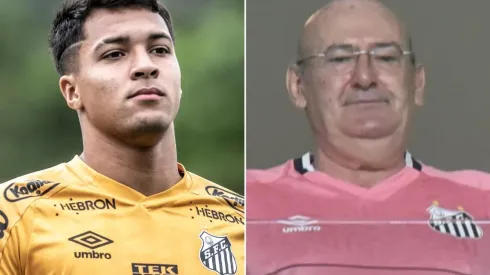 Fotos: Ivan Storti/Santos FC/Divulgação – Marcos Leonardo e Rueda: centroavante sabe da necessidade financeira do Peixe
