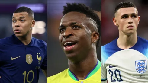 Buda Mendes/ Clive Brunskill/Francois Nel/Getty Images – Mbappé, Vinícius Júnior e Phil Foden
