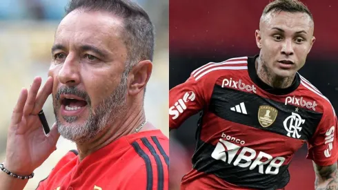 Fotos: Thiago Ribeiro/AGIF – Vítor Pereira e Everton Cebolinha: atacante foi especulado para deixar o Flamengo
