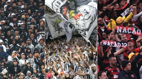 Foto: Jorge Rodrigues/Fernando Moreno/AGIF – Torcida do Corinthians, Atlético-MG e Flamengo
