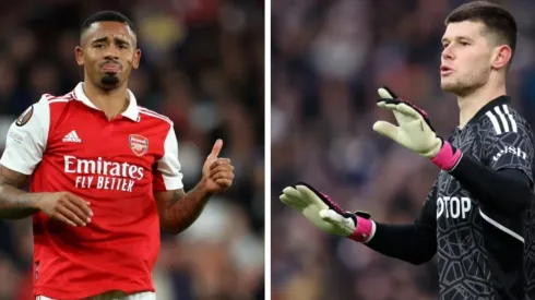 Foto 1: Gabriel Jesus, atacante brasileiro, xodó da torcida do Arsenal – Por: Catherine Ivill/Getty Images; Foto 2: Meslier, goleiro francês, que vem se destacando pelo Leeds – Por: George Wood/Getty Images
