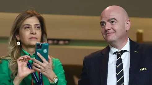ABU DHABI, UNITED ARAB EMIRATES – FEBRUARY 12: FIFA President Gianni Infantino and Leila Mejdalani Pereira, President of Palmeiras look on prior to the FIFA Club World Cup UAE 2021 Final match between Chelsea and Palmeiras at Mohammed Bin Zayed Stadium on February 12, 2022 in Abu Dhabi, United Arab Emirates. (Photo by Francois Nel/Getty Images)
