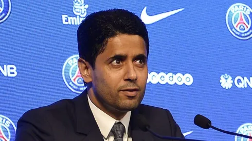 PARIS, FRANCE – SEPTEMBER 06:  (L-R) Paris Saint-Germain President Nasser Al Khelaifi and new signing Kylian Mbappe speak to the media during a press conference at the Parc des Princes on September 6, 2017 in Paris, France. Kylian Mbappe signed a five year contract for 180 Million Euro.  (Photo by Aurelien Meunier/Getty Images)
