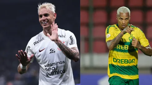 Roger Guedes pelo Corinthians Foto: Ettore Chiereguini/AGIF Deyverson pelo Cuiabá  Foto: Gilson Junio/AGIF
