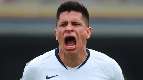 MEXICO CITY, MEXICO – SEPTEMBER 16: Juan Iturbe #15 of Pumas celebrates after scoring the second goal of his team during the 9th round match between Pumas UNAM and Lobos BUAP as part of the Torneo Apertura 2018 Liga MX at Olimpico Universitario Stadium on September 16, 2018 in Mexico City, Mexico. (Photo by Hector Vivas/Getty Images)
