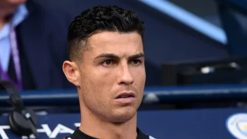 MANCHESTER, ENGLAND – OCTOBER 02: Cristiano Ronaldo of Manchester United looks on during the Premier League match between Manchester City and Manchester United at Etihad Stadium on October 02, 2022 in Manchester, England. (Photo by Laurence Griffiths/Getty Images)
