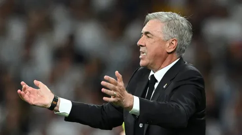 MADRID, SPAIN – MAY 09: Carlo Ancelotti, Head Coach of Real Madrid, reacts during the UEFA Champions League semi-final first leg match between Real Madrid and Manchester City FC at Estadio Santiago Bernabeu on May 09, 2023 in Madrid, Spain. (Photo by David Ramos/Getty Images)
