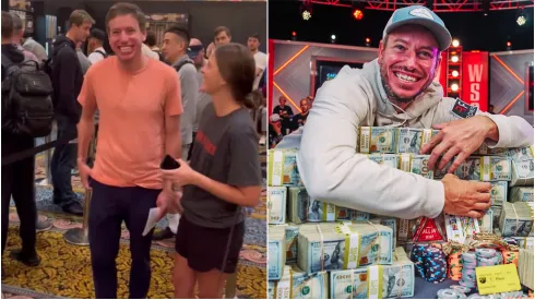 Daniel Weinman na fila para buscar US$ 12 milhões (Fotos: Reprodução Twitter oficial Phil Hellmuth @phil_hellmuth e Twitter/PokerGO)