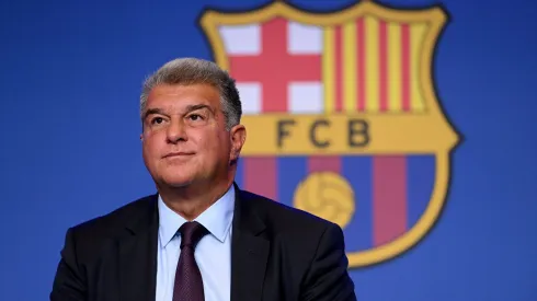BARCELONA, SPAIN – APRIL 17: FC Barcelona President Joan Laporta gives a press conference in response to recent allegations over payments made to referees by the club, at Spotify Camp Nou on April 17, 2023 in Barcelona, Spain. UEFA and Spanish authorities are investigating Barcelona over the payment of millions of euros to the company of Jose Maria Enriquez Negreira, the former vice-president of Spanish football's refereeing committee. If found guilty, UEFA's investigation could lead to a Champions League ban for the club. (Photo by David Ramos/Getty Images)
