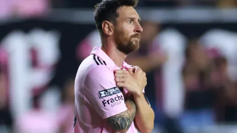 FORT LAUDERDALE, FLORIDA - AUGUST 02: Lionel Messi #10 of Inter Miami CF celebrates after scoring a goal in the second half during the Leagues Cup 2023 Round of 32 match between Orlando City SC and Inter Miami CF at DRV PNK Stadium on August 02, 2023 in Fort Lauderdale, Florida. (Photo by Hector Vivas/Getty Images)