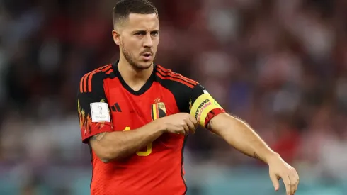 DOHA, QATAR – DECEMBER 01: Eden Hazard of Belgium puts on the 'Protect Children' captains armband during the FIFA World Cup Qatar 2022 Group F match between Croatia and Belgium at Ahmad Bin Ali Stadium on December 01, 2022 in Doha, Qatar. (Photo by Francois Nel/Getty Images)
