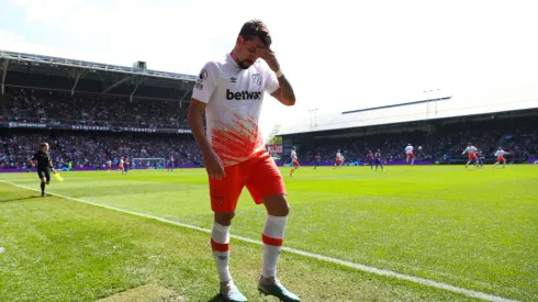 LONDON, ENGLAND – APRIL 29: Lucas Paqueta of West Ham reacts as he is substituted during the Premier League match between Crystal Palace and West Ham United at Selhurst Park on April 29, 2023 in London, United Kingdom. (Photo by Marc Atkins/Getty Images)
