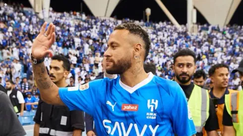 RIYADH, SAUDI ARABIA – AUGUST 19: Neymar Jr of Al Nassr FC meets the fans while halftime during the Saudi Pro League football match between Al Hilal Saudi FC and Al-Fayha atPrince Faisal Bin Fahad on August 19, 2023 in Riyadh, Saudi Arabia. (Photo by Adam Nurkiewicz/Getty Images)
