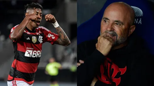 Foto Esq.: Thiago Ribeiro/AGIF e Foto Dir.: Thiago Ribeiro/AGIF – Bruno Henrique e Jorge Sampaoli
