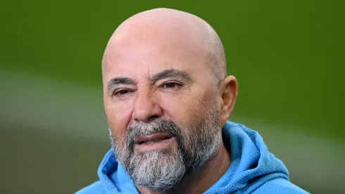 BASEL, SWITZERLAND – MARCH 17: Jorge Sampaoli, Head Coach of Marseille speaks to the media prior to the UEFA Conference League Round of 16 Leg Two match between FC Basel and Olympique Marseille at St. Jakob-Park on March 17, 2022 in Basel, Switzerland. (Photo by Matthias Hangst/Getty Images)
