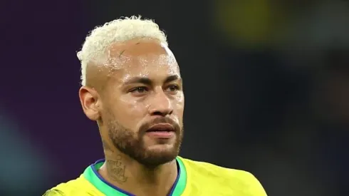 AL RAYYAN, QATAR – DECEMBER 09: Neymar of Brazil looks on during the FIFA World Cup Qatar 2022 quarter final match between Croatia and Brazil at Education City Stadium on December 09, 2022 in Al Rayyan, Qatar. (Photo by Lars Baron/Getty Images)
