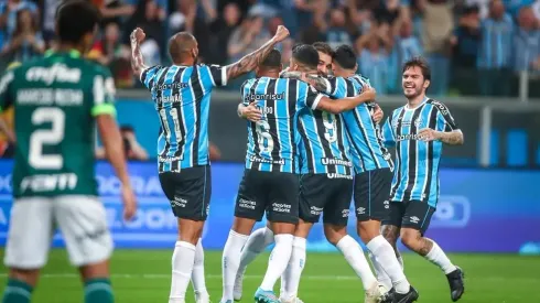 Jogadores do Grêmio comemoram gol contra o Palmeiras ( Foto: Lucas )Uebel/Grêmio
