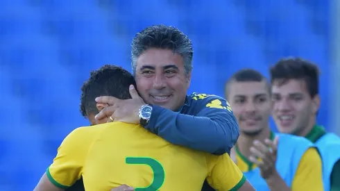 AVIGNON, FRANCE – JUNE 01:  Head Coach Alexandre Gallo of Brazil hugs Marquinhos after he scores their third goal during the Final of the Toulon Tournament between France and Brazil at the Parc des Sports Avignon on June 1, 2014 in Avignon, France.  (Photo by Christopher Lee/Getty Images)
