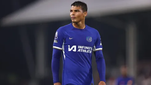 LONDON, ENGLAND – OCTOBER 02: Thiago Silva of Chelsea looks on during the Premier League match between Fulham FC and Chelsea FC at Craven Cottage on October 02, 2023 in London, England. (Photo by Ryan Pierse/Getty Images)
