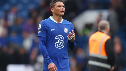 LONDON, ENGLAND - MAY 13: Thiago Silva of Chelsea reacts after the draw during the Premier League match between Chelsea FC and Nottingham Forest at Stamford Bridge on May 13, 2023 in London, England. (Photo by Julian Finney/Getty Images)