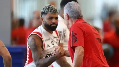 Foto: Gilvan de Souza/CRF – Reencontro de Gabigol e Tite foi registrado
