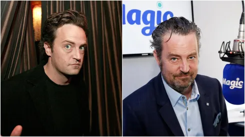 Matthew Perry posa para fotógrafos em bastidores. Imagem 1:  Charley Gallay/Getty Images | Imagem 2:  Alex B. Huckle/Getty Images 
