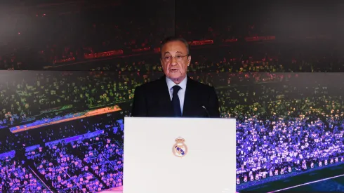 Presidente do Real Madrid, Florentino Pérez discursa no clube. Denis Doyle/Getty Images
