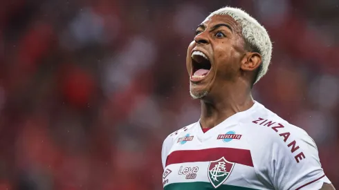 John Kennedy jogador do Fluminense comemora gol pelo Fluminense na Libertadores 2023. Foto: Maxi Franzoi/AGIF