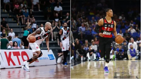 Marquinhos, do Vasco, e Scott Machado, do Flamengo. Foto 1: Vinicius Molz Schubert / Basquete União Corinthians; Foto 2: Gilvan de Souza / CRF