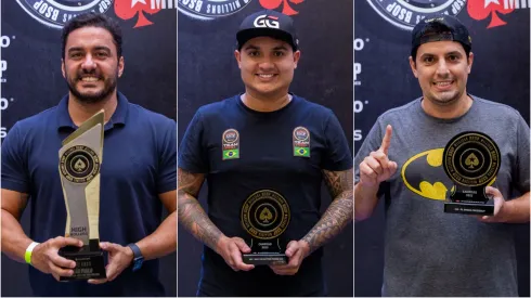 Rodrigo Insfran (à esquerda), Peterson Machado (ao centro) e Thiago Segura (à direita) venceram torneios do BSOP Millions