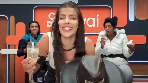 André Gonçalves, Jaquelline Grohalski e Márcia Fu na Live do Fazendeiro – Foto: Record
