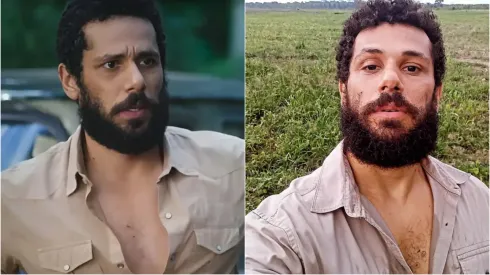 Amaury Lorenzo interpreta Ramiro em Terra e Paixão. Foto 1: Reprodução/Rede Globo. Foto 2: Instagram de Amaury Lorenzo.
