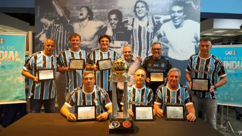 Campeões do Mundo pelo Grêmio em evento de homenagens e comemoração do clube. Foto: redes sociais / Grêmio
