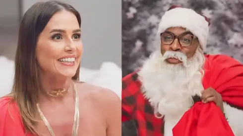 Elas por Elas: Mário Fofoca surpreende Lara com roupa de Papai Noel. Foto: Reprodução/TV Globo
