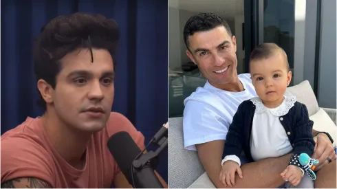 Antes de presente, Luan Santana relembra primeiro encontro com Cristiano Ronaldo. Reprodução: Youtube/Flow. Reprodução: Instagram/Cristiano Ronaldo.
