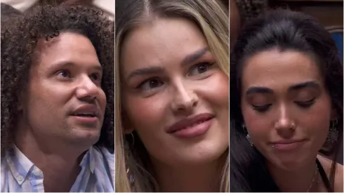 Maycon, Yasmin e Giovanna se enfrentam em primeiro Paredão do BBB. Reprodução: TV Globo.
