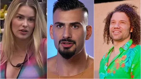 Yasmin Brunet, Nizam e Maycon estão no BBB 24 – Fotos 1 e 2: Reprodução/Rede Globo. Foto 3: Instagram de Maycon.
