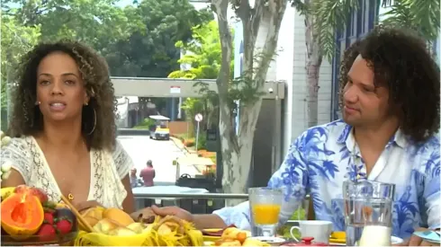 Maycon e esposa no 'Mais Você' – Foto: Reprodução/Rede Globo.
