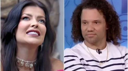 Jaquelline e Maycon – Reprodução/Record (foto 1) – Reprodução/TV Globo (foto 2)
