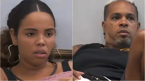 Pitel e Rodriguinho assustados com alarme do botão de desistência – Fotos: Reprodução/TV Globo
