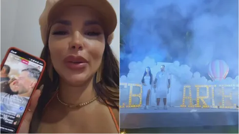 Jenny Gontijo assistindo ao chá revelação da filha e Bia Miranda com Buarque no chá revelação – Fotos: Instagram/Jenny  e Instagram/Bia Miranda
