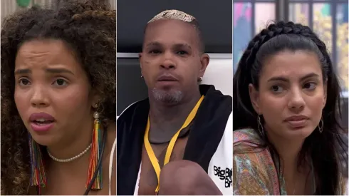 Pitel, Rodriguinho e Fernanda no BBB 24 – Fotos: Reprodução/Rede Globo.
