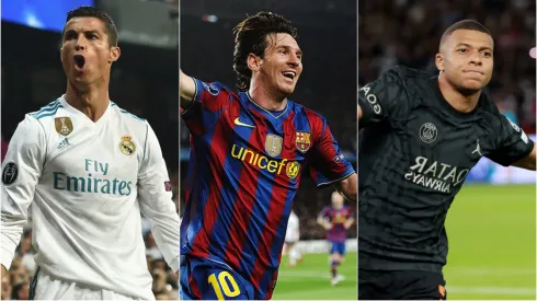 Cristiano Ronaldo, Messi e Mbappe. Fotos: Getty Images
