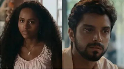 Maria Santa (Duda Santos) e José Venâncio (Rodrigo Simas) em Renascer – Foto: Reprodução/TV Globo
