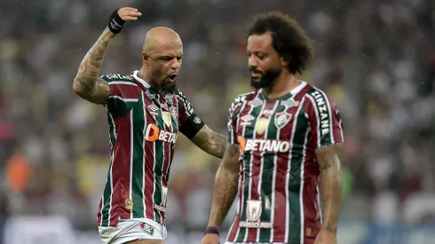 Felipe e Marcelo do Fluminense, em joog contra o Flamengo no Maracanã pela semifinal do Campeonato Carioca. Foto: Thiago Ribeiro/AGIF
