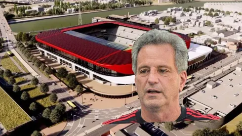 Flamengo e seu novo estádio
Arte da arena/reprodução internet e foto do Landim: Thiago Ribeiro/AGIF
