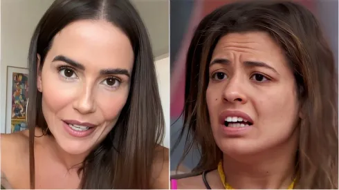 Deborah comemora visita de Sabrina Sato e ignora tombo causado por Beatriz – Instagram/Deborah Secco (foto 1) – Reprodução/TV Globo (foto 2)
