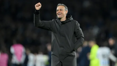 SAN SEBASTIAN, SPAIN – MARCH 05: Luis Enrique, Head Coach of Paris Saint-Germain, celebrates victory in the UEFA Champions League 2023/24 round of 16 second leg match between Real Sociedad and Paris Saint-Germain at Reale Arena on March 05, 2024 in San Sebastian, Spain. (Photo by David Ramos/Getty Images)
