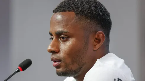 Diego Palacios durante sua apresentação oficial como jogador do Corinthians em coletiva de imprensa realizada no CT Joaquim Grava, no dia 10/01/2024.