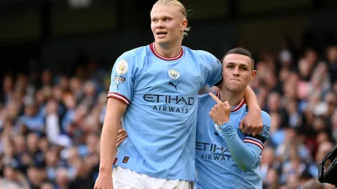 Haaland e Foden comemorand gol na Premier League . (Foto:Michael Regan/Getty Images)
